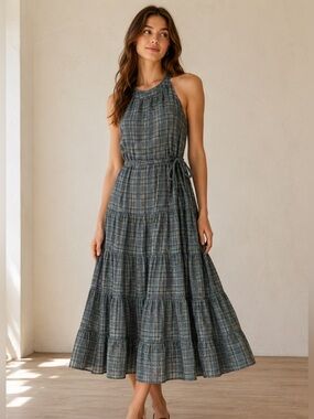 Torrid Plaid Tiered Midi Dress Size 1 Cottagecore Indie Sleaze Academia